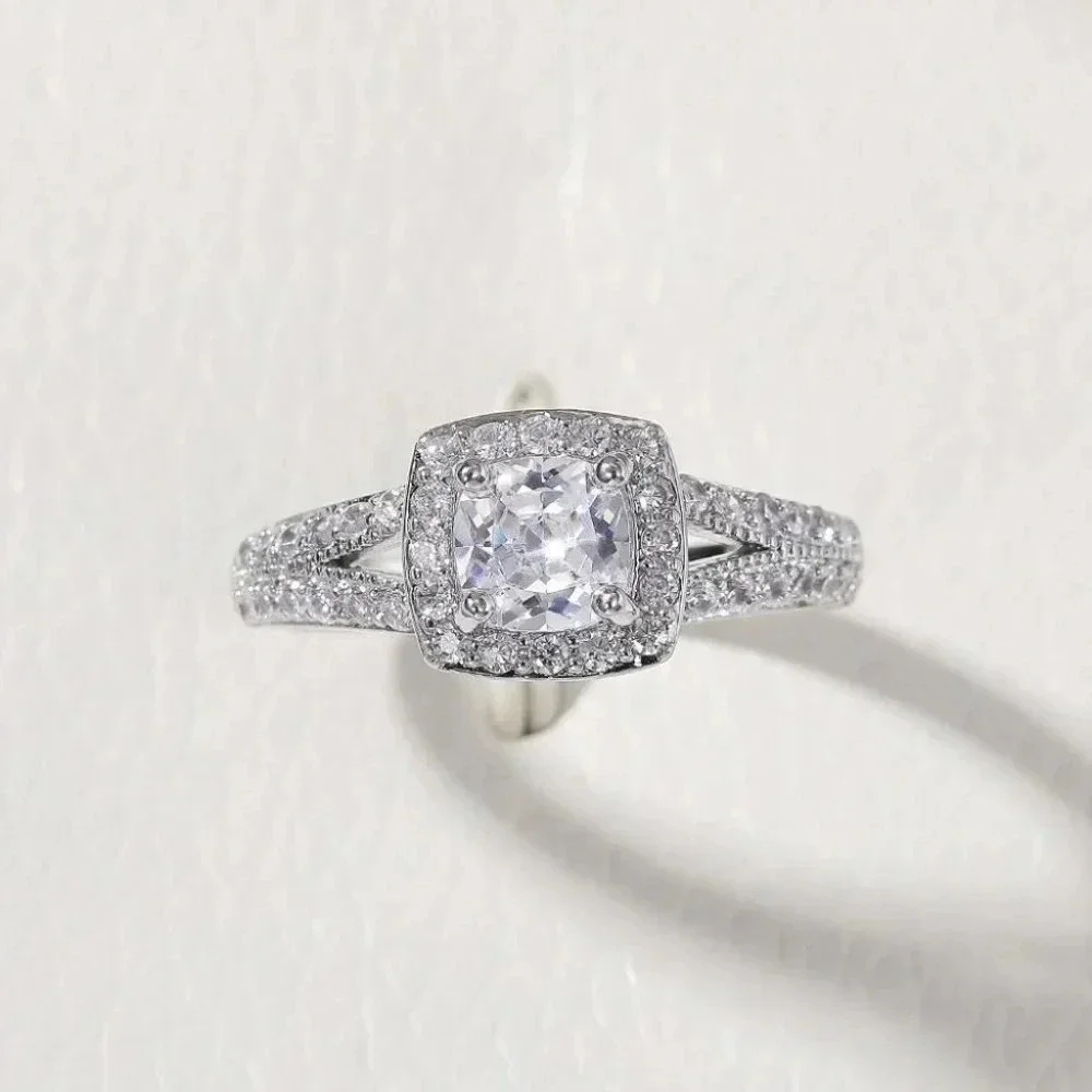 ▶NEW LUXURY 14K WHITE GOLD SQUARE GEM DIAMOND ENGAGEMENT RING FOR WOMEN, K774 - Picture 6 of 6